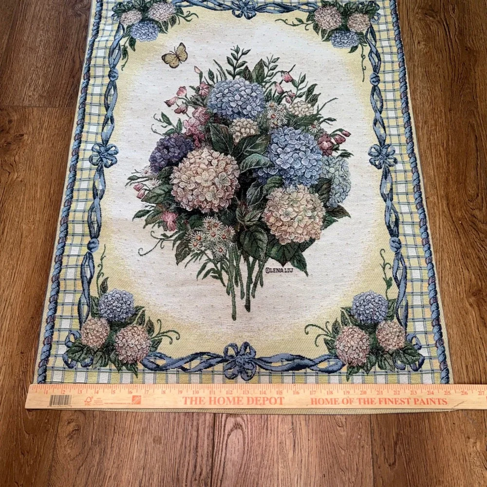 Lena Liu Hydrangea Floral Woven Tapestry Wall Hanging Cottagecore butterflies